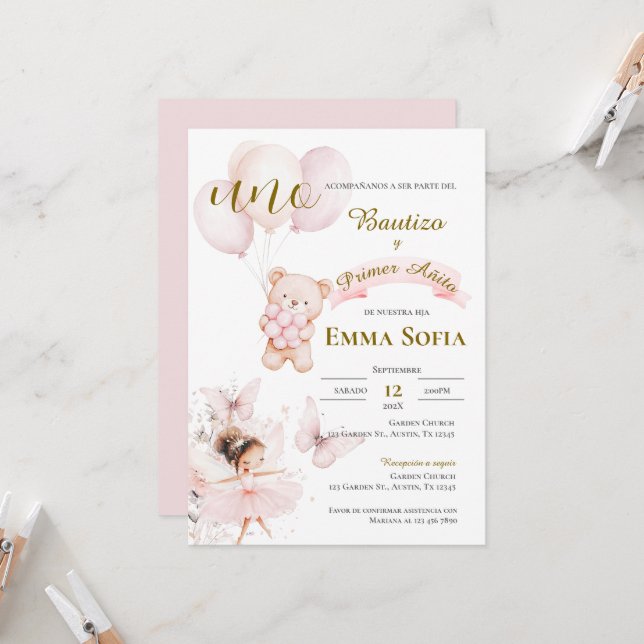 Invitación de Bautizo y primer año en español Einladung (Vorderseite/Rückseite Beispiel)