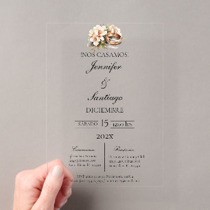 Invitación de boda beige con anillo acryleinladungen