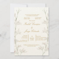 Invitación de boda con flor blanca color beige