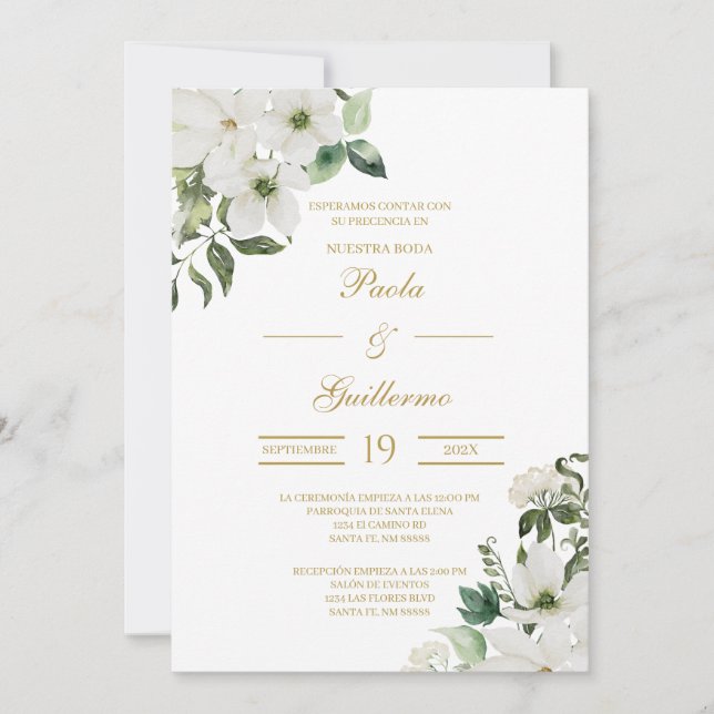 Invitación de boda con flor blanca einladung (Vorderseite)