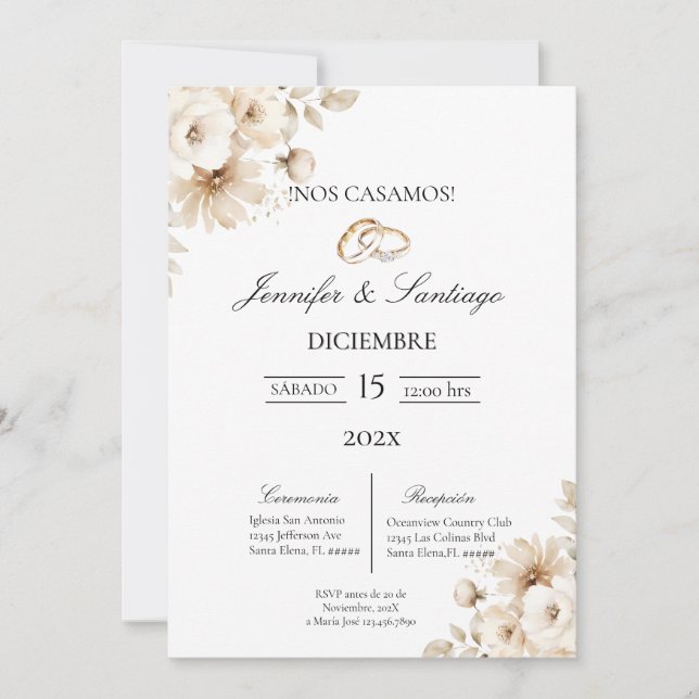 Invitación de boda con flor blanca einladung (Vorderseite)