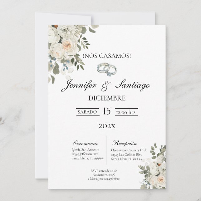 Invitación de boda con flor blanca einladung (Vorderseite)