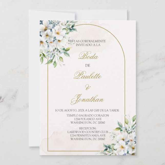 Invitacion de boda con ramo blanco einladung (Vorderseite)