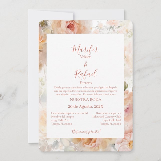 Invitación de boda con rosas einladung (Vorderseite)