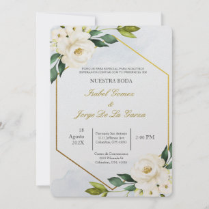 Invitacion de boda en espanol con flor blanca einladung