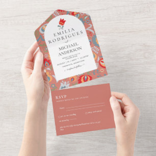 Invitación de Boda Español Inglés UAwg FOLKART All In One Einladung
