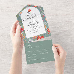 Invitación de Boda Español Inglés UAwg FOLKART All In One Einladung