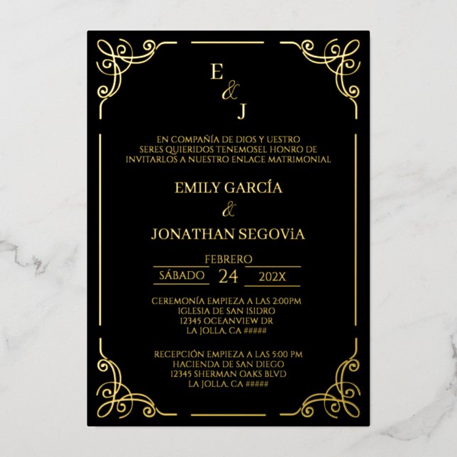Invitación de boda negro y oro gold foil  folieneinladung (Vorderseite)