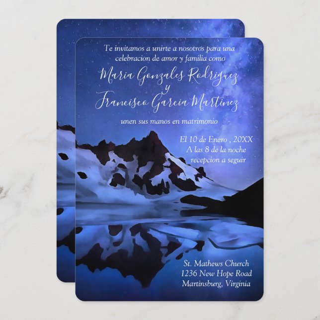 Invitacion de Boda Noche Estrellada en la Montaña Einladung (Vorne/Hinten)