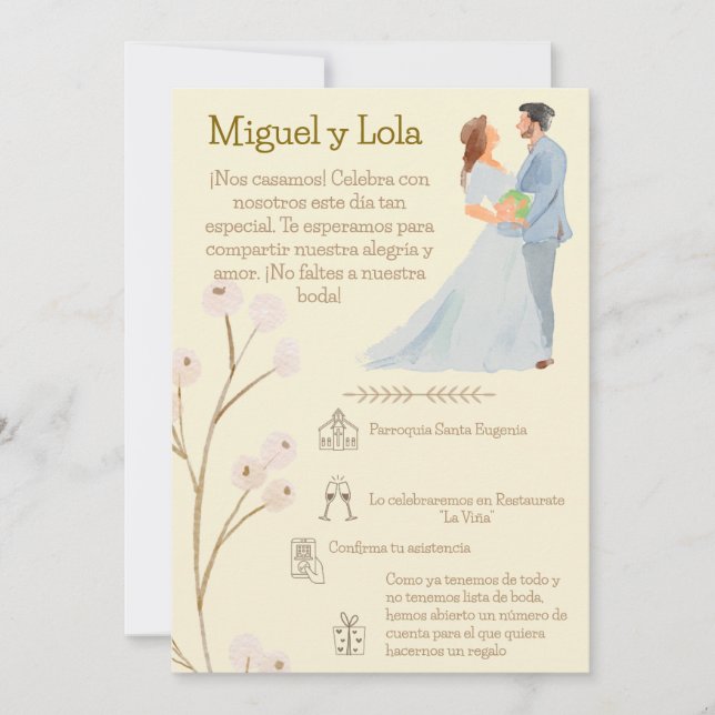 Invitación de Boda  Personalizable  Einladung (Vorderseite)