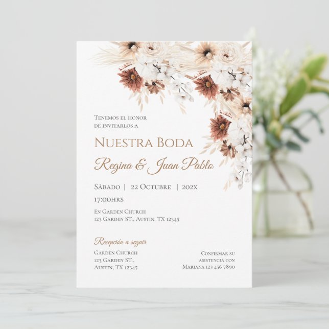 Invitación de Boho a la boda española Einladung (Stehend Vorderseite)