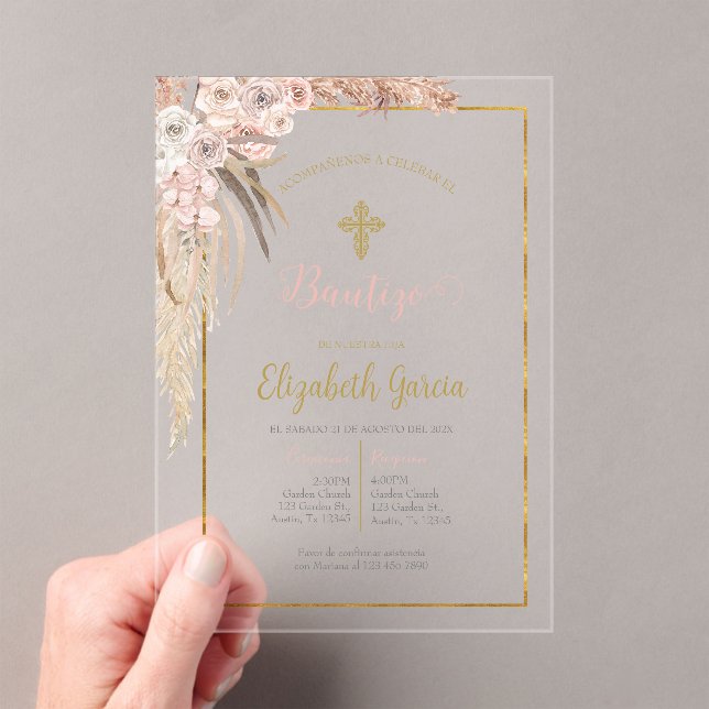 Invitación de boho para bautismo acryleinladungen (Insitu (Handheld))