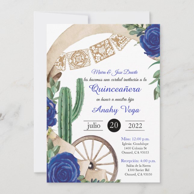 Invitación de Charro Huapango Quinceanera, blau Einladung (Vorderseite)