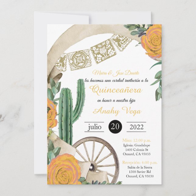Invitación de Charro Huapango Quinceanera, Gelb Einladung (Vorderseite)