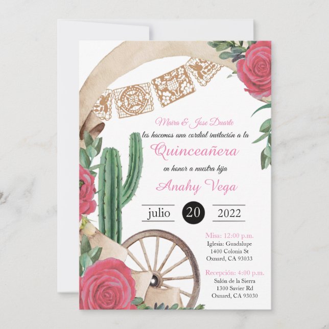 Invitación de Charro Huapango Quinceanera, Pink Einladung (Vorderseite)