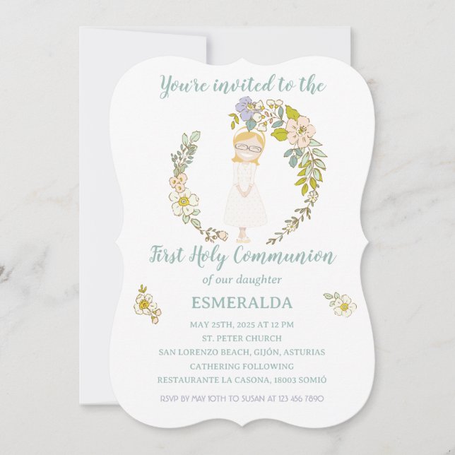 Invitación de Comunión ESMERALDA Einladung (Vorderseite)