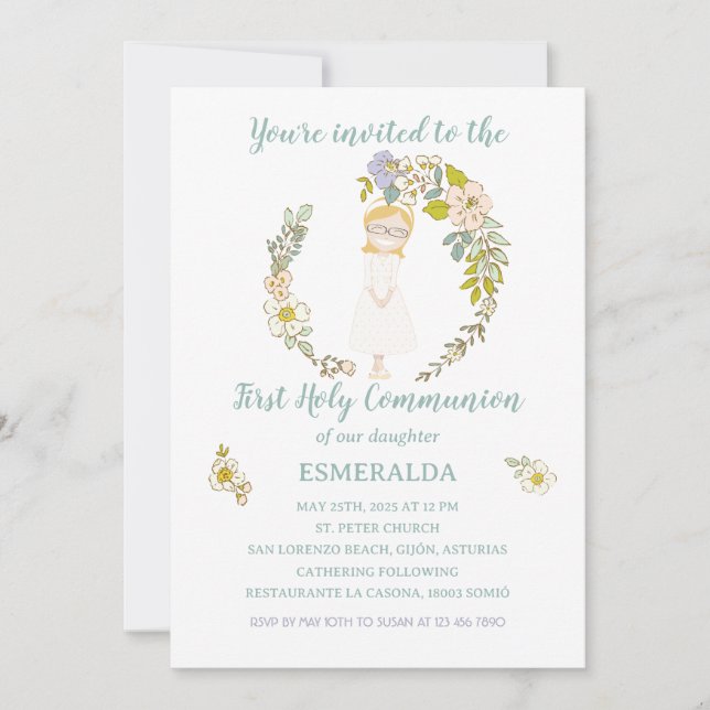Invitación de Comunión ESMERALDA Einladung (Vorderseite)