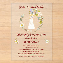 Invitación de Comunión sobre acrílico ESMERALDA