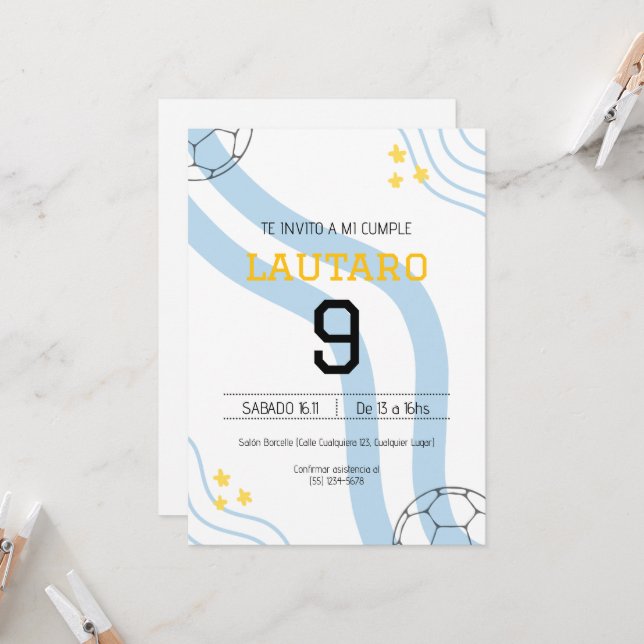 Invitación de cumpleaños Argentina Einladung (Vorderseite/Rückseite Beispiel)