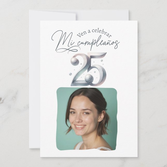 Invitación de cumpleaños de 25 años con foto einladung (Vorderseite)