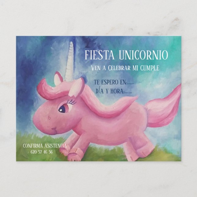 INVITACIÓN DE CUMPLEAÑOS - FIESTA UNICORNIO POSTKARTE (Vorderseite)