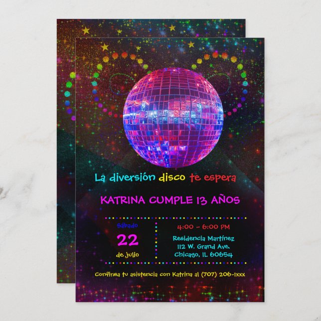 Invitación de Cumpleaños Temática Disco Para Niños Einladung (Vorne/Hinten)