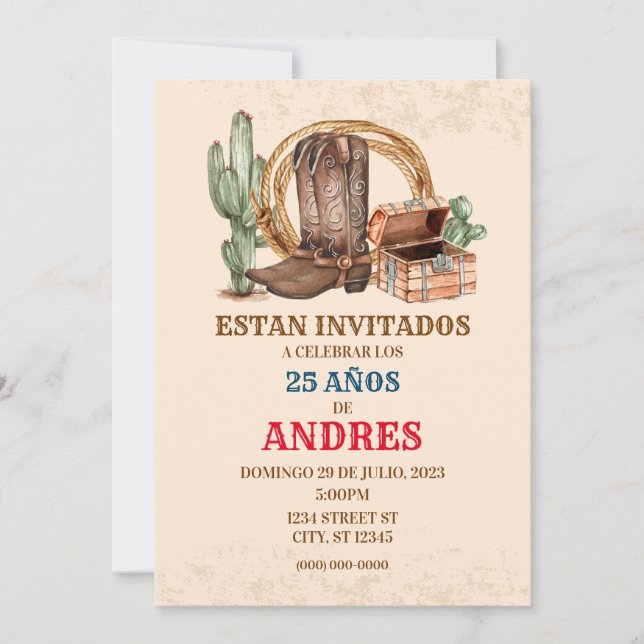 INVITACION DE CUMPLEANOS VAQUERO-FIESTA VAQUERA EINLADUNG (Vorderseite)