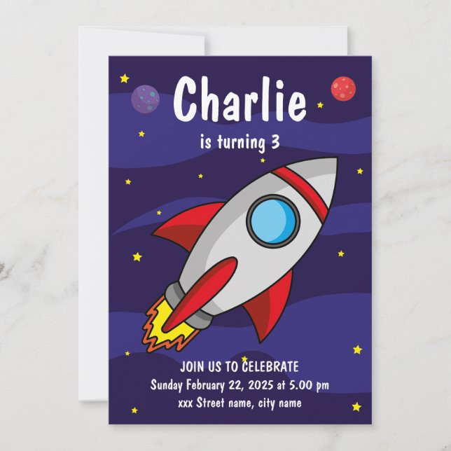 Invitación de fiesta de cumpleaños Nave Espacial Einladung (Vorderseite)