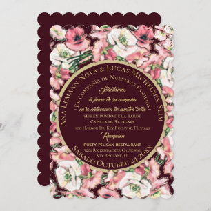 Invitación de Matrimonio Floral Rosa-Rubor Borgoña Einladung