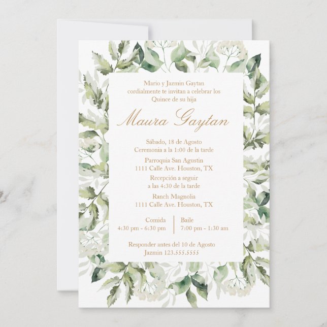 Invitación de quinceañera con marco einladung (Vorderseite)