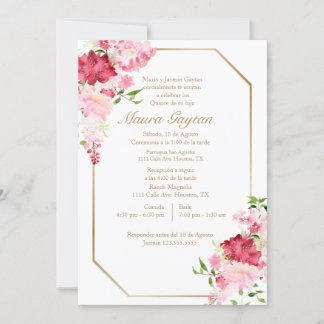 Invitación de quinceañera con marco rosa einladung