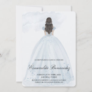 Invitación de quinceañera con vestido azul claro einladung