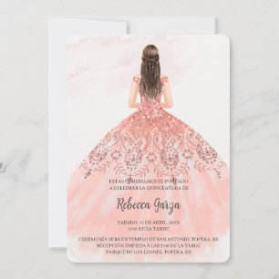 Invitación de quinceañera con vestido color rosa einladung