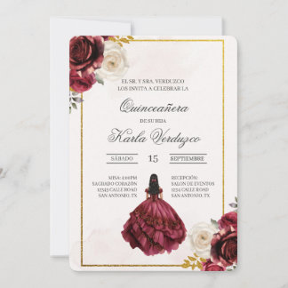 Invitación de quinceañera con vestido rojo einladung