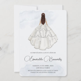 Invitación de quinceñera con vestido blanco einladung
