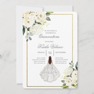 Invitación de quinceñera con vestido blanco einladung