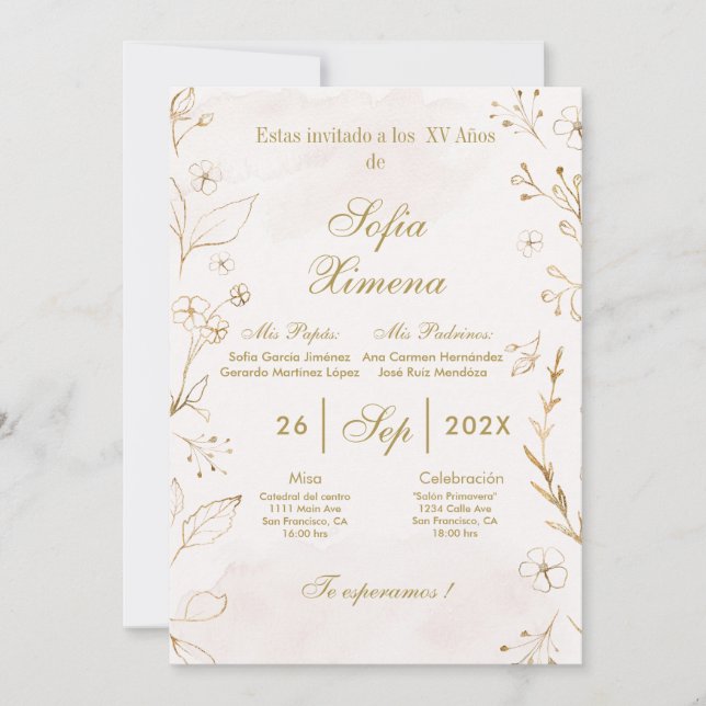 Invitación de quinceñera elegante einladung (Vorderseite)