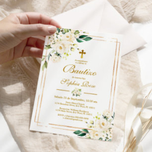 Invitación de Rosas Blancas para Bautizo Einladung