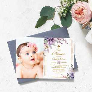 Invitación de Rosas Moradas para Bautizo Einladung