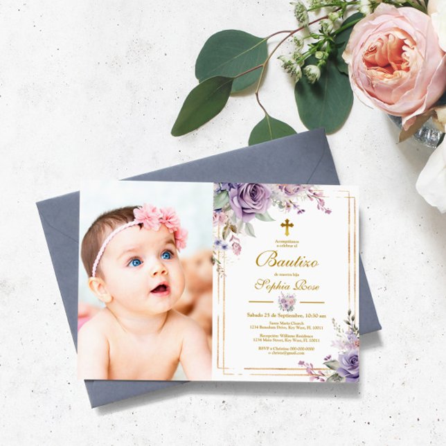 Invitación de Rosas Moradas para Bautizo Einladung (Von Creator hochgeladen)