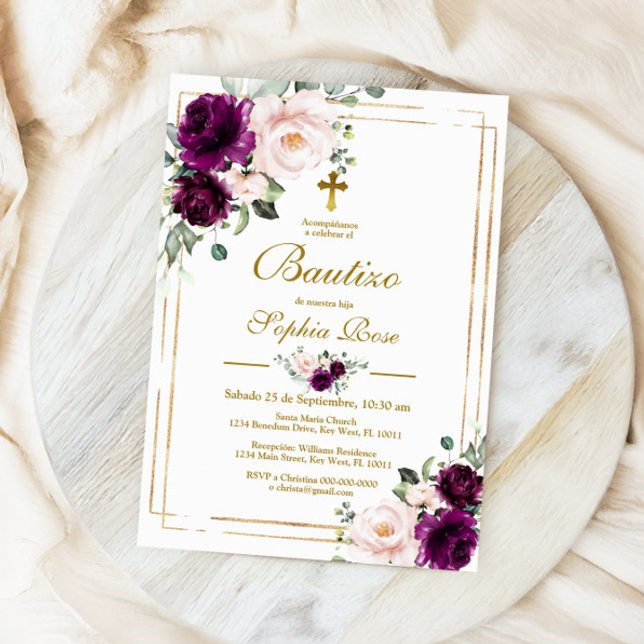 Invitación de Rosas Moradas para Bautizo Einladung (Von Creator hochgeladen)