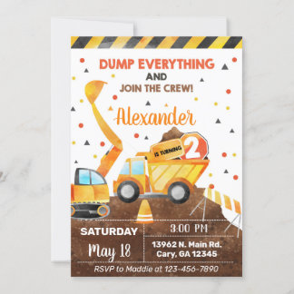 Invitación Dump everything, truck boy birthday inv Einladung