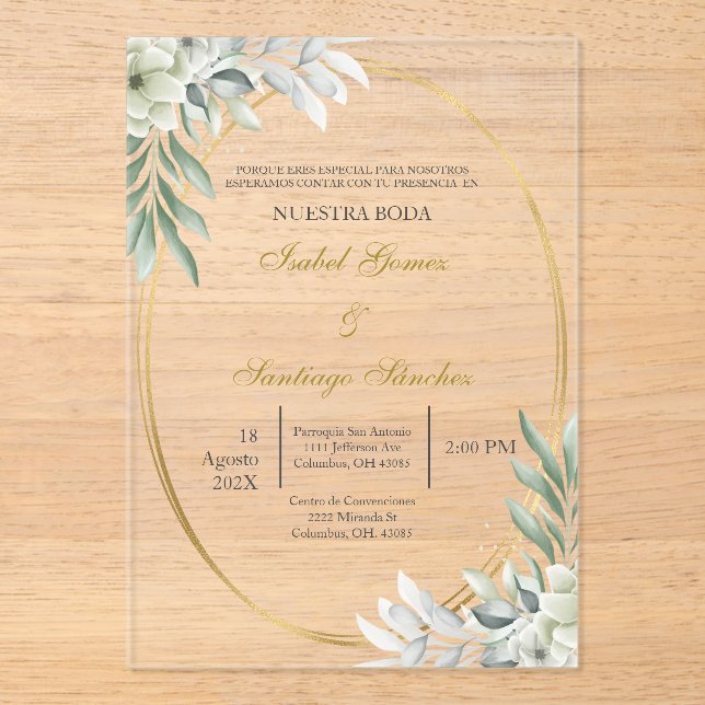Invitación en Español para boda Acryleinladungen (Vorderseite)