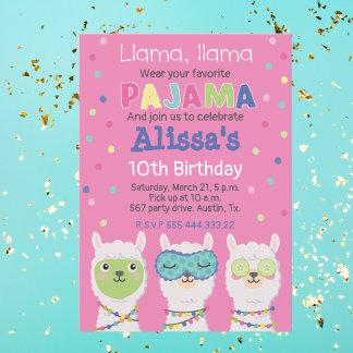 Invitación FIESTA de pijama de Lama, Pijamada, Wel Einladung