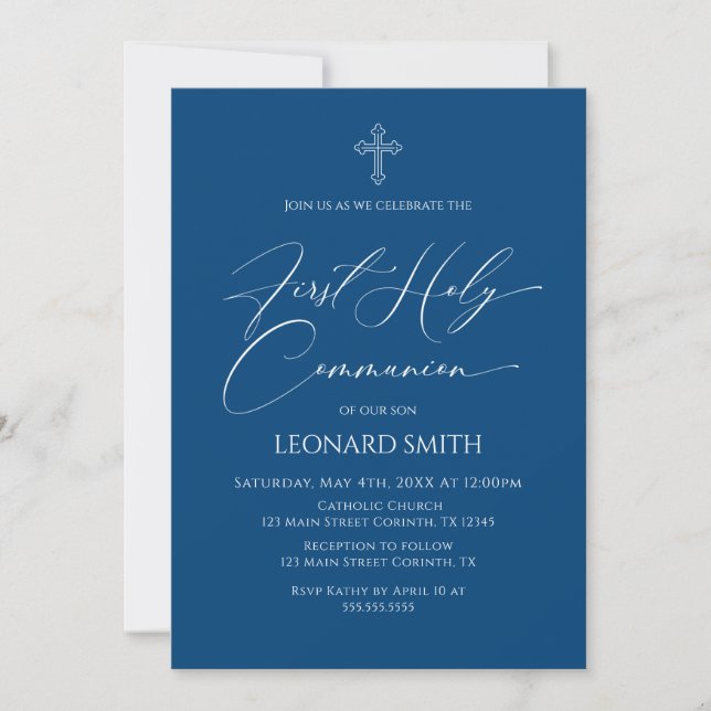 Invitación First Communion  blue Invitation Einladung (Vorderseite)