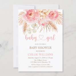 Invitación Floral pink Boho Pampas Baby Girl Invit Einladung