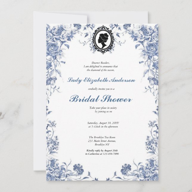 Invitación Florals azul presupuesto blue and white Einladung (Vorderseite)