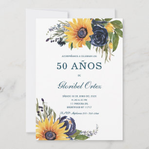 Invitación Girasoles Para 50 Años de Vida Einladung