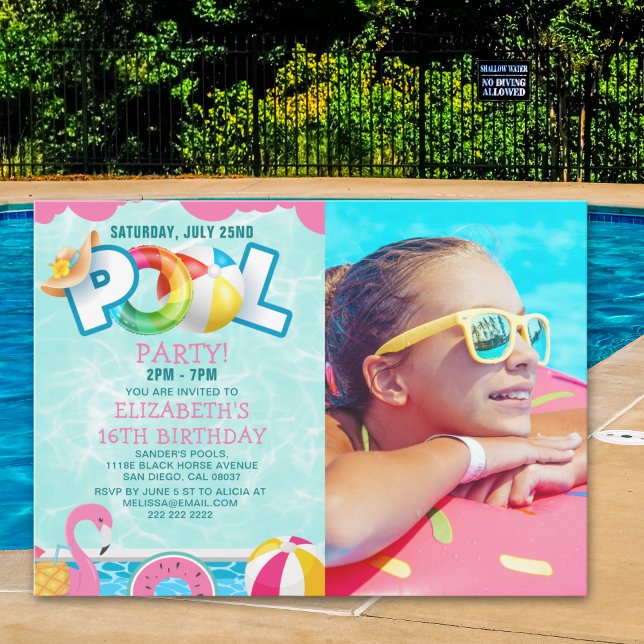 Invitación Girls Pool Party Birthday – Pink & Teal Einladung (Von Creator hochgeladen)
