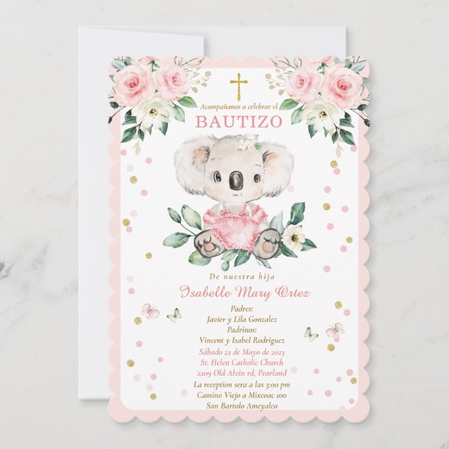 Invitación Koala para el bautizo de nuestra hija Einladung (Vorderseite)
